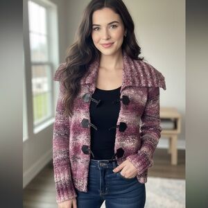 Warm Cozy Kensie Purple Cozy Cottagecore Knit Cardigan with Toggle Closures S